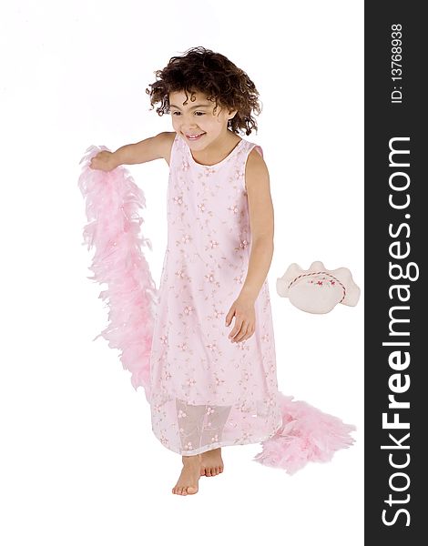 Afro american girl with a pink feather boa. Afro american girl with a pink feather boa