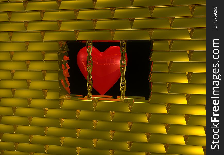 Red heart in gold cage