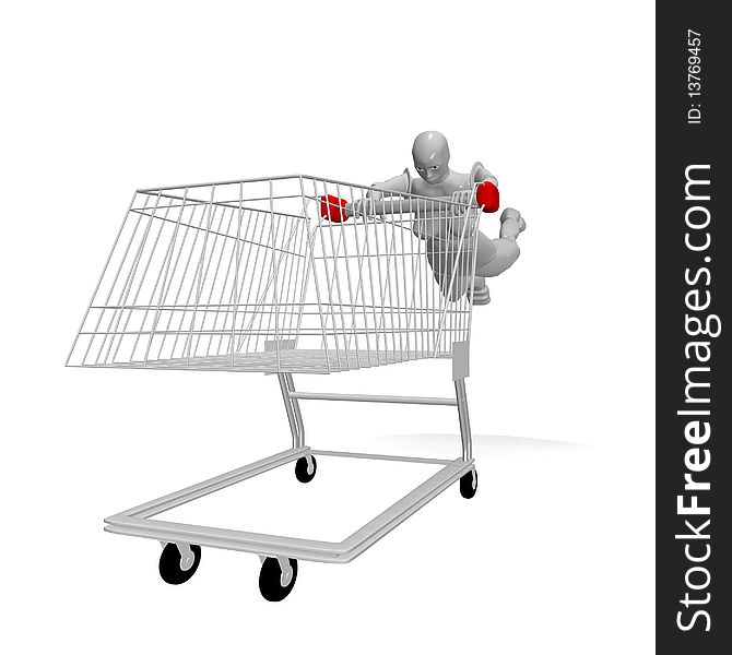 3d illustration of a naked female android with shopping cart