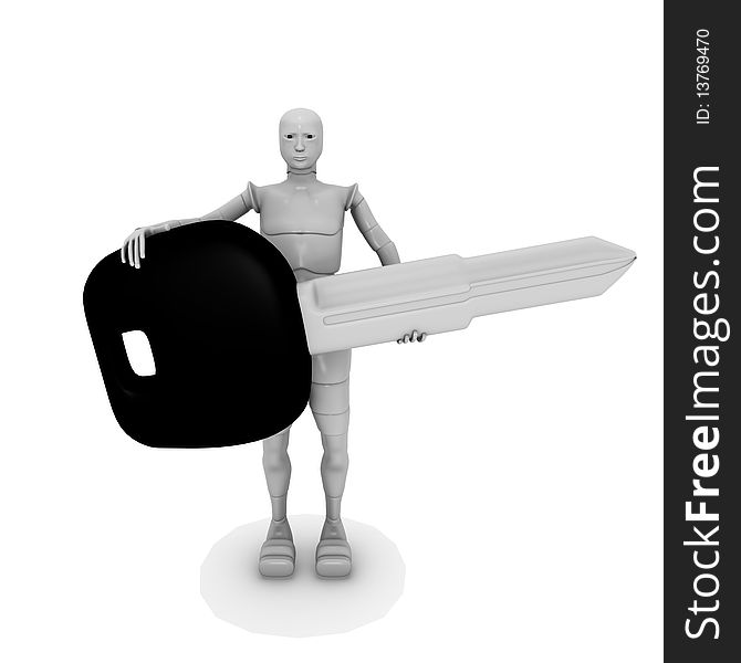 3d illustration of a naked female android with car keys