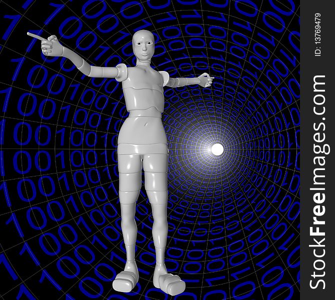 3d illustration of a female android in the binary system. 3d illustration of a female android in the binary system