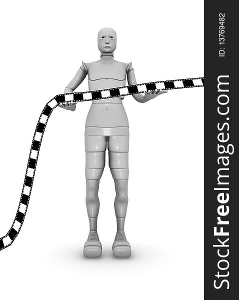 3d illustration of a female android with a film. 3d illustration of a female android with a film