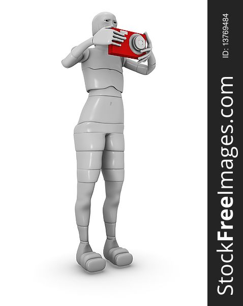 3d illustration of a female android with a camera. 3d illustration of a female android with a camera
