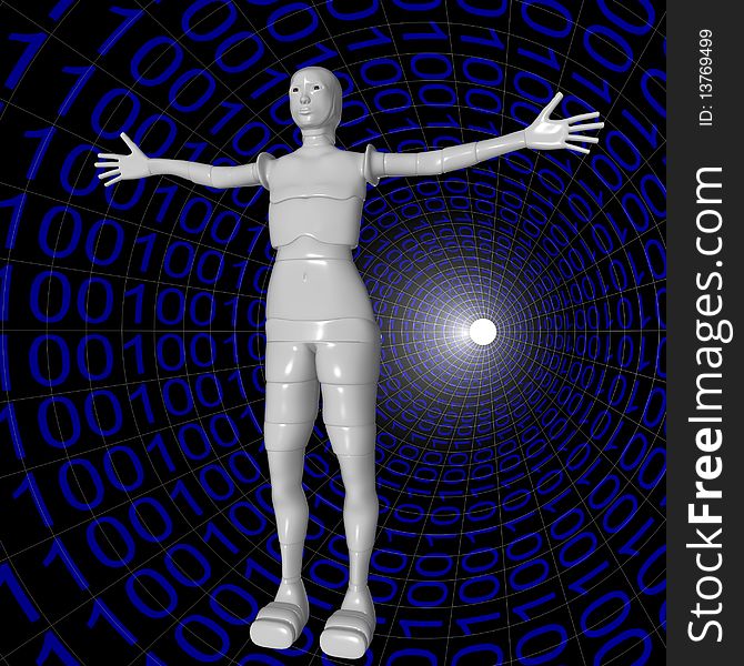 3d illustration of a female android in a binary system. 3d illustration of a female android in a binary system