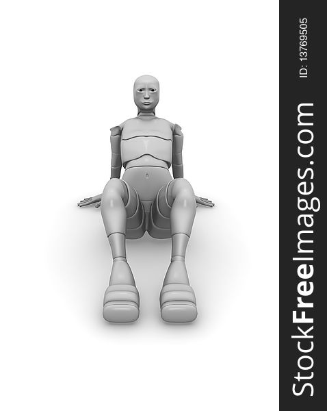 3d illustration of an android female sitting on a white background isolated. 3d illustration of an android female sitting on a white background isolated
