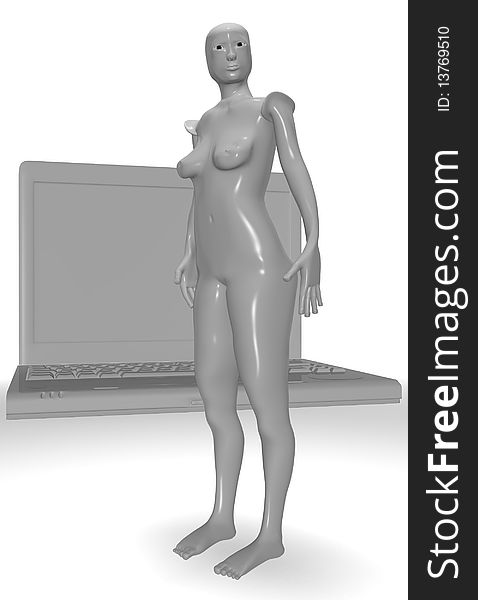 Naked Female Android With Laptop