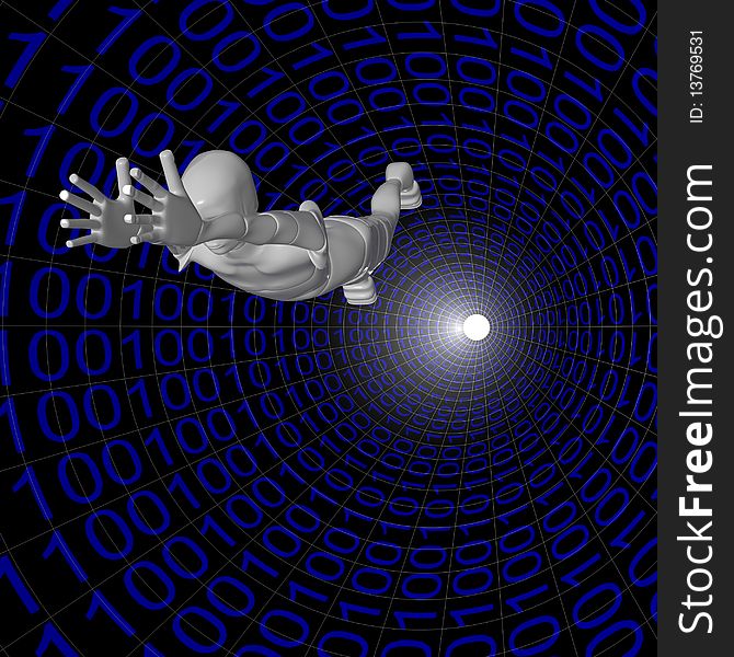 3d illustration of an android female board computer in a binary system. 3d illustration of an android female board computer in a binary system