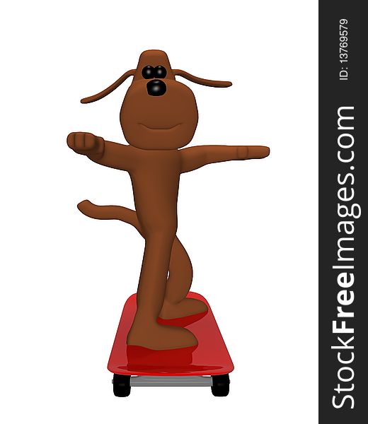 3d illustration of a dog with a skateboard. 3d illustration of a dog with a skateboard