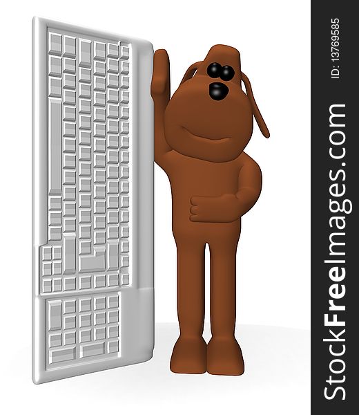 3d illustration of a dog with a computer keyboard. 3d illustration of a dog with a computer keyboard