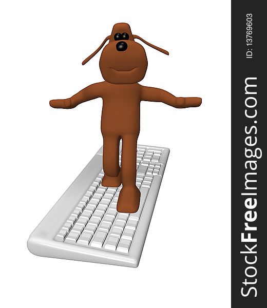 3d illustration of a dog on a computer keyboard. 3d illustration of a dog on a computer keyboard