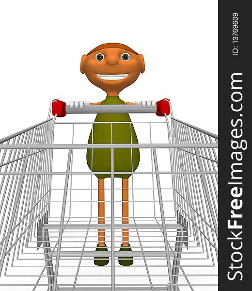 3d illustration of goblins with a shopping cart. 3d illustration of goblins with a shopping cart