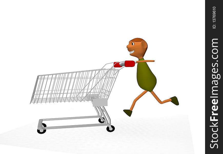 3d illustration of goblins with a shopping cart. 3d illustration of goblins with a shopping cart