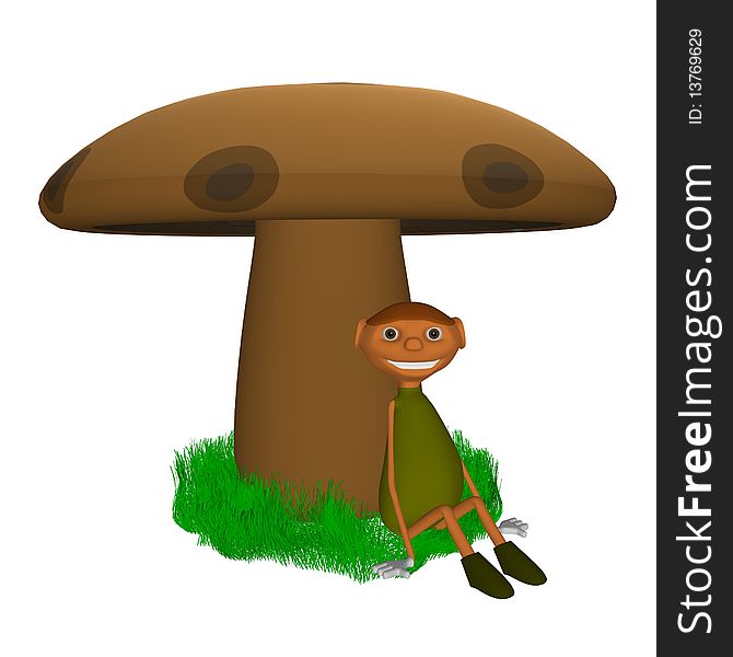 3d illustration of a goblin sitting under a mushroom