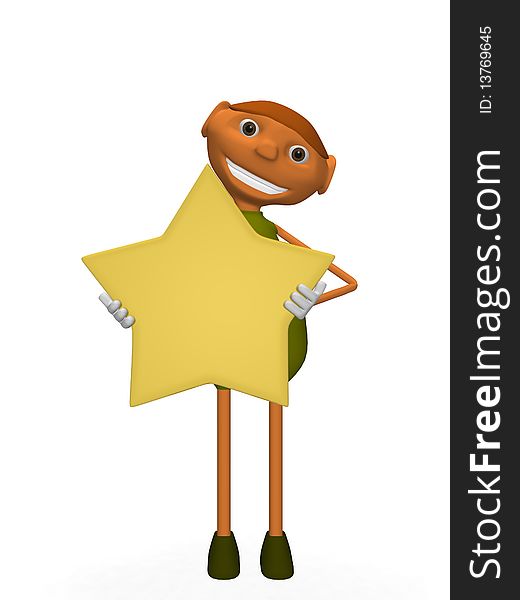 3d illustration of a goblin with a star. 3d illustration of a goblin with a star