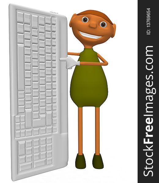 3d illustration of a goblin with a computer keyboard. 3d illustration of a goblin with a computer keyboard