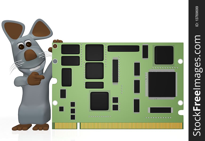 3d illustration of a mouse with a computer card. 3d illustration of a mouse with a computer card