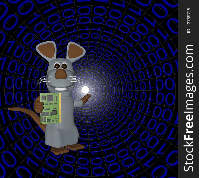 3d illustration of a computer mouse with a card inside a binary system. 3d illustration of a computer mouse with a card inside a binary system