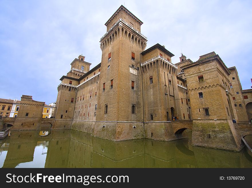 view of the moated castle of Ferrara