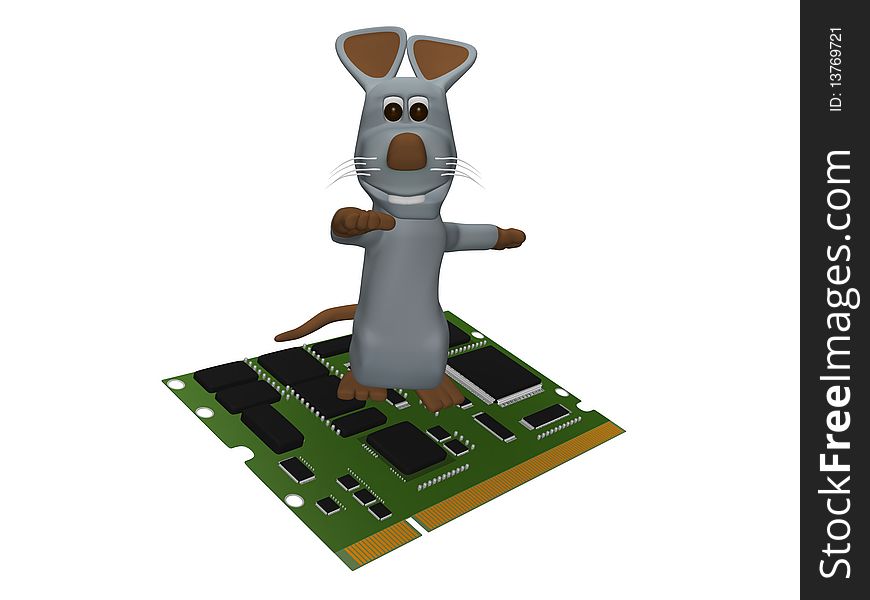 3d illustration of a cute little mouse that makes surfing on a computer card. 3d illustration of a cute little mouse that makes surfing on a computer card