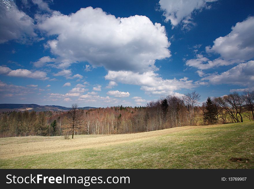 Spring in polish mountain with blue sky. Spring in polish mountain with blue sky
