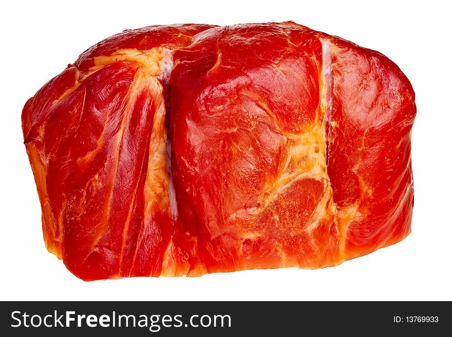 Smoked bacon closeup isolated over white background. Smoked bacon closeup isolated over white background.