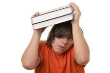 Scared Teenager Holds Some Books Over Head Royalty Free Stock Photo Scared Teenager Holds Some Books Over Head Royalty Free Stock Photo
