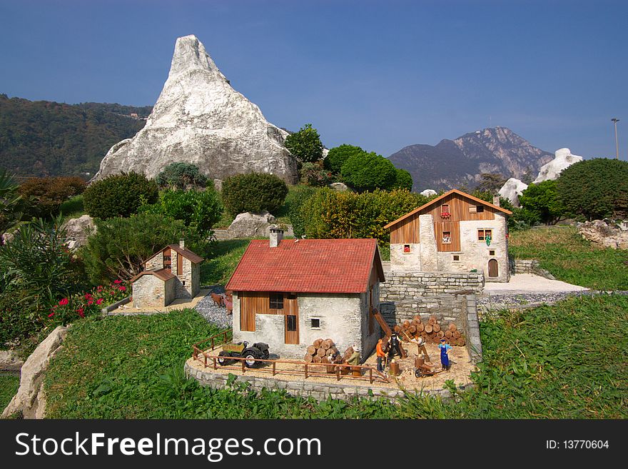 Landscape view on houses of Miniature Switzerland, Lugano