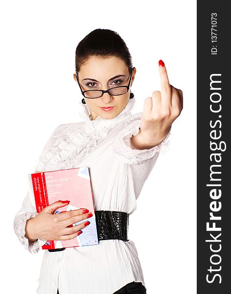Woman Showing Middle Finger.