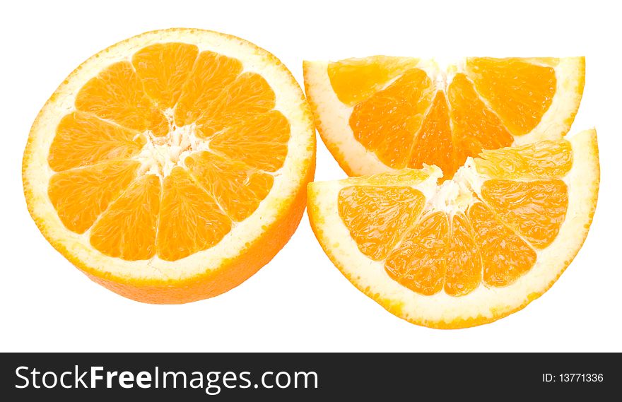 Close-up cut oranges, isolated on white