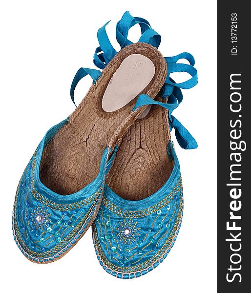 Old Blue Slippers Isolated On While