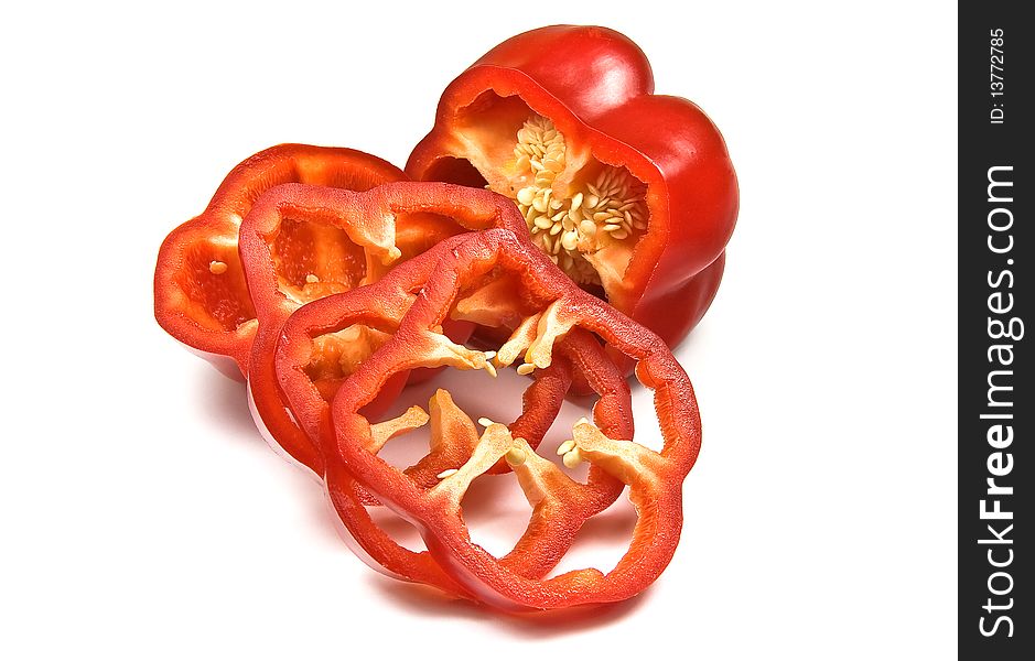 Red capsicum (bell pepper) – halved and sliced. Red capsicum (bell pepper) – halved and sliced