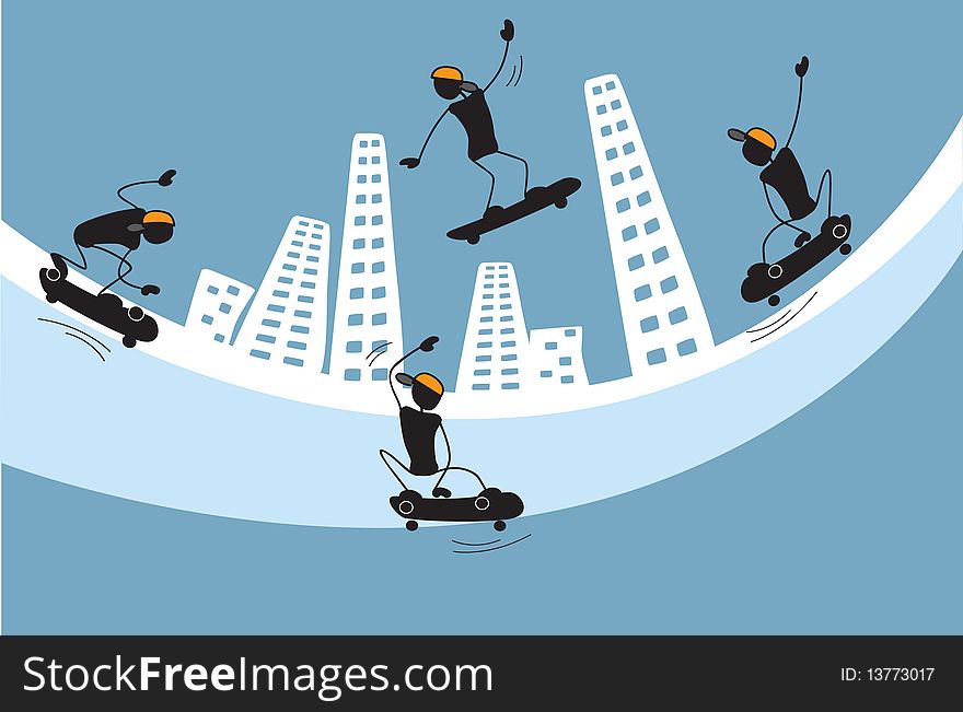 Vector illustration. Teenagers on skateboards. Vector illustration. Teenagers on skateboards.