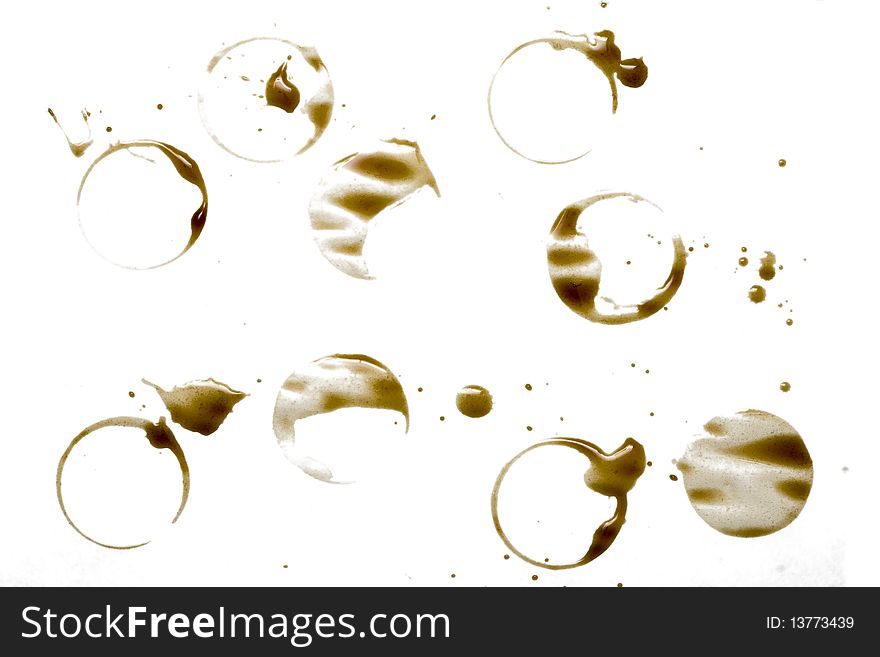 Coffee stains isolated over white background