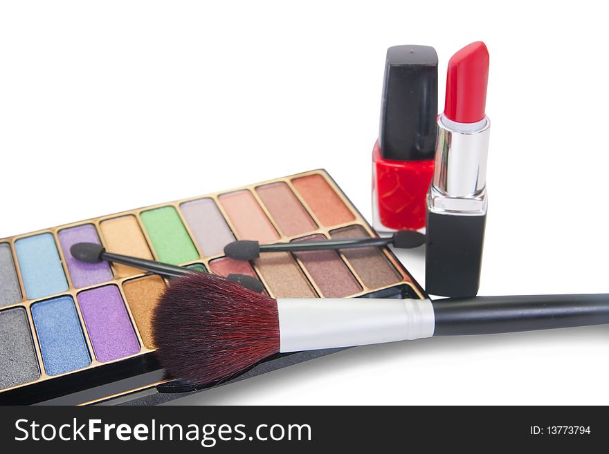 COMPACT MAKE-UP SET isolated with clipping path. COMPACT MAKE-UP SET isolated with clipping path