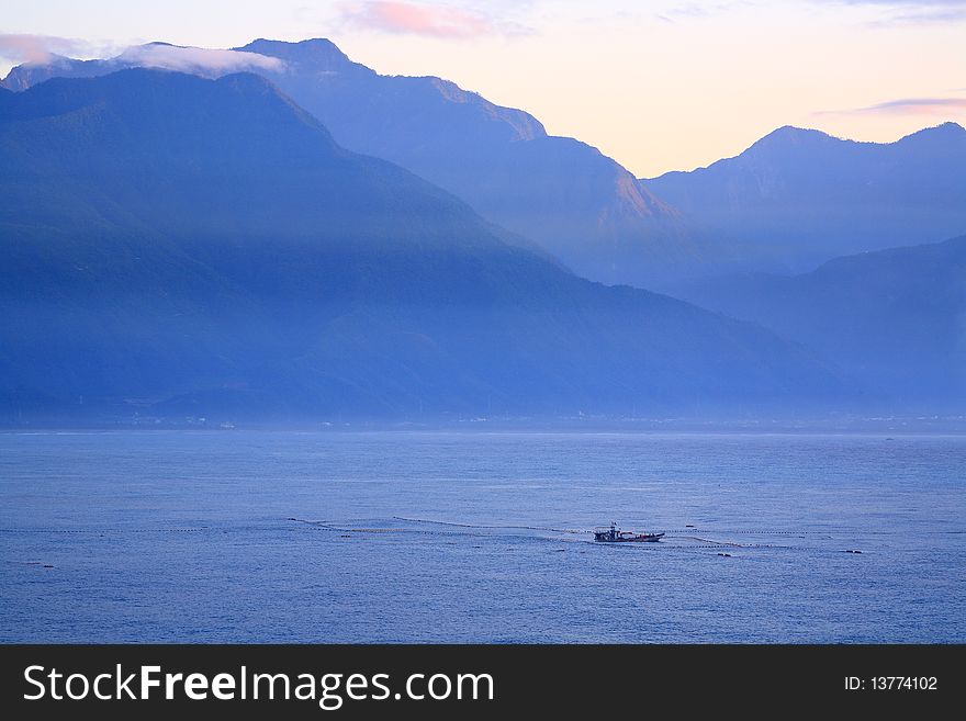 The fishing boat  crossing in the Pacific .