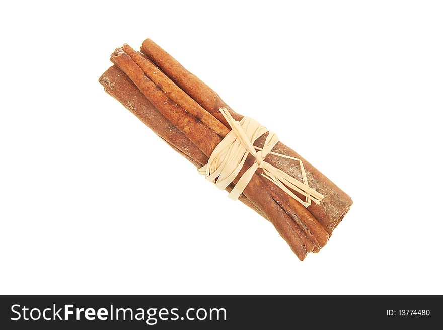 Bundle of cinnamon sticks isolated on white