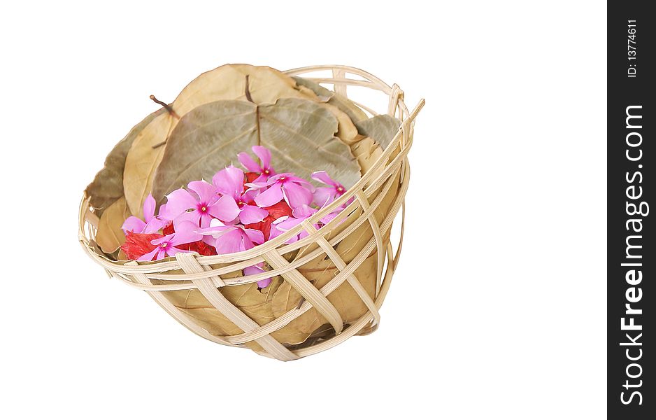 Hand woven flower basket with bamboo and leaves. Hand woven flower basket with bamboo and leaves