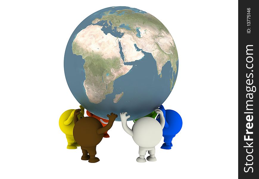 Group of smileys supported the Globe. Concept render. Group of smileys supported the Globe. Concept render