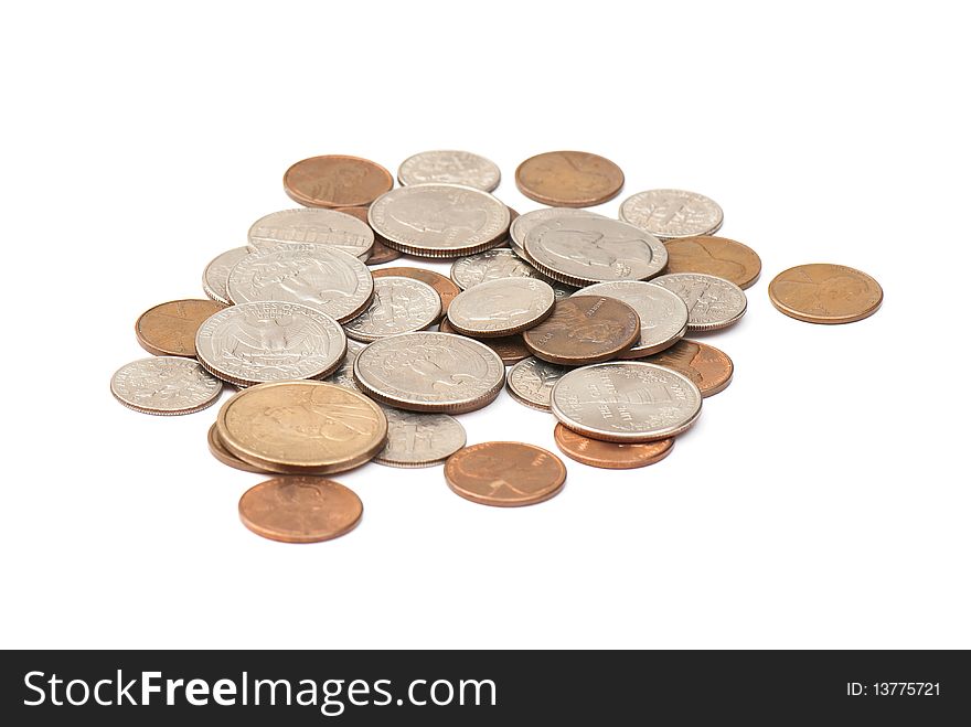 Stack of money on white isolated background.  studio photo.