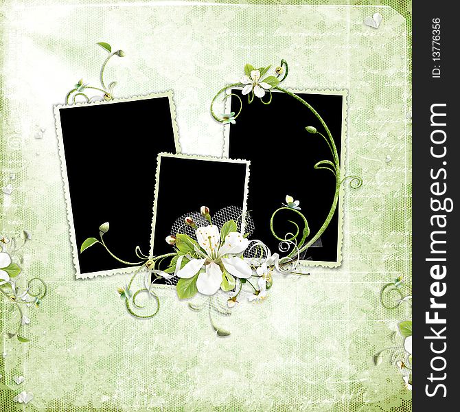 Green beautiful spring frame with cherry flowers. Green beautiful spring frame with cherry flowers