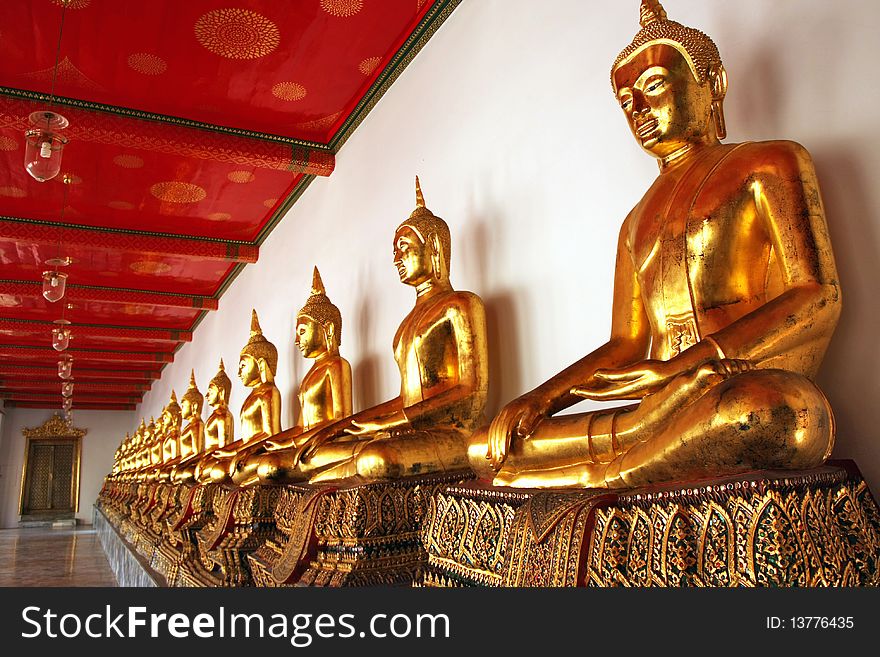 Buddhas row at Wat Pho,Thailand.