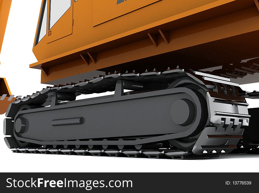 Orange digger isolated on white. Closeup view