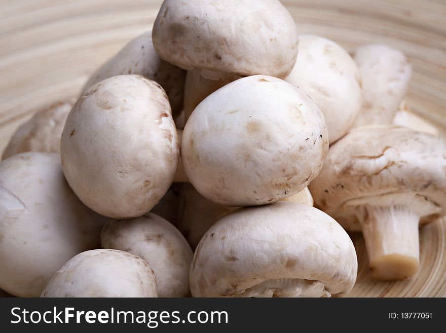 Edible white button or champignon mushrooms, healthy organic food