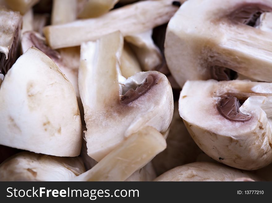 Edible white button or champignon mushrooms, healthy organic food