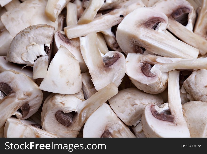 Edible white button or champignon mushrooms