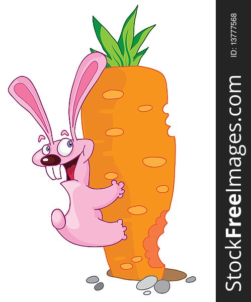 Smiling pink rabbit with the big carrot. Smiling pink rabbit with the big carrot
