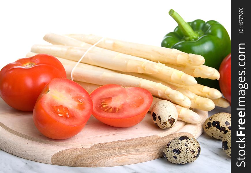 Fresh vegetables (quail eggs,melone, paprika, tomatoes)