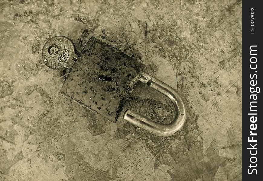 Rusty and weathered lock and key