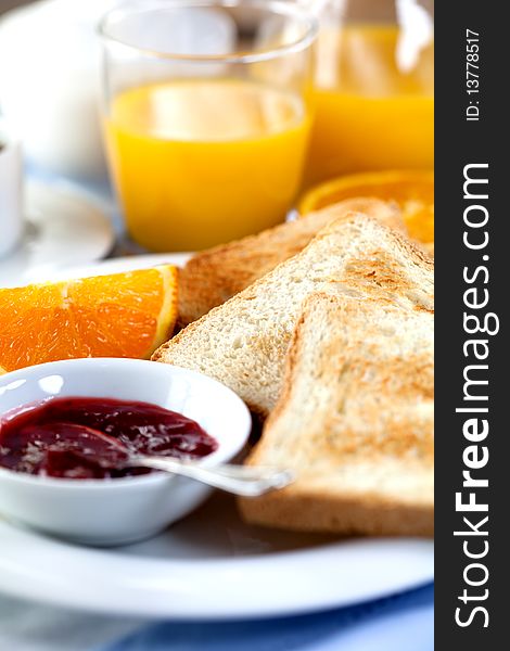 Close up of toasts with fruit jam. Close up of toasts with fruit jam