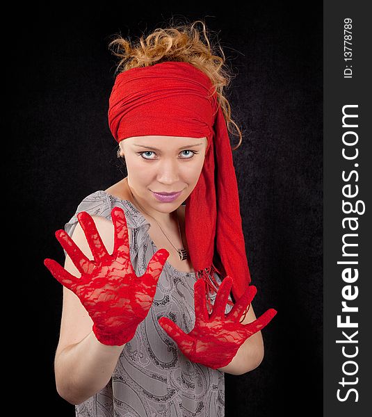 Portrait of a young girl in red color. Portrait of a young girl in red color